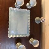 Porcelain egg set 50s shellfish and salt shaker on pearl tray