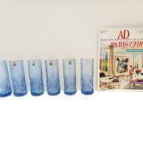 Postmodern Set of Six Blue Crystal Handmade Drinking Glasses