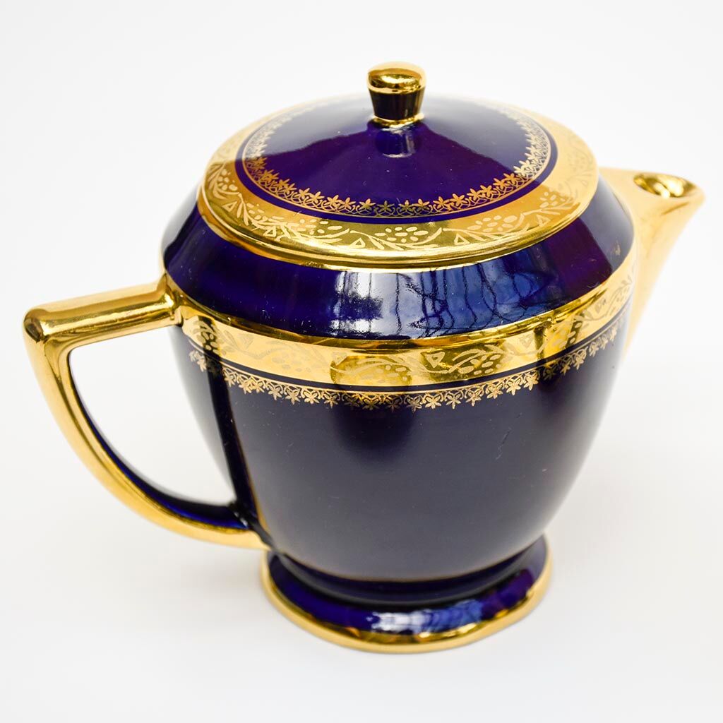 Coffee service Kréma Lafitte Asnières porcelain gold blue ⋆ Brocante Chic