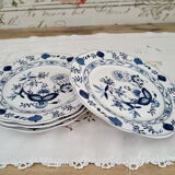 Set of 4 Royal Boch dessert plates in white earthenware floral décor roy blue