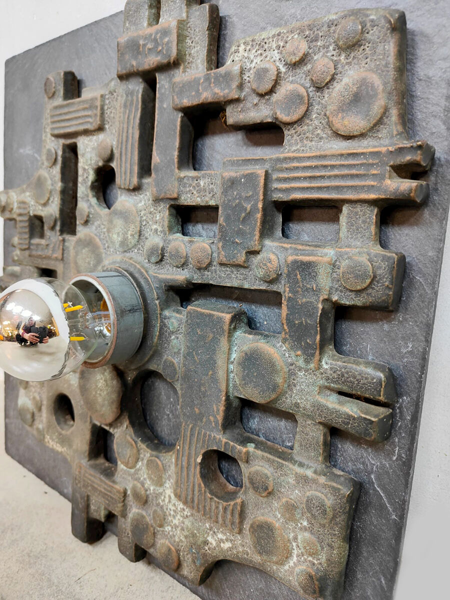 Vintage brutalist ceramic wall sconce lamp Brakelman & Becker 'Sculpture'