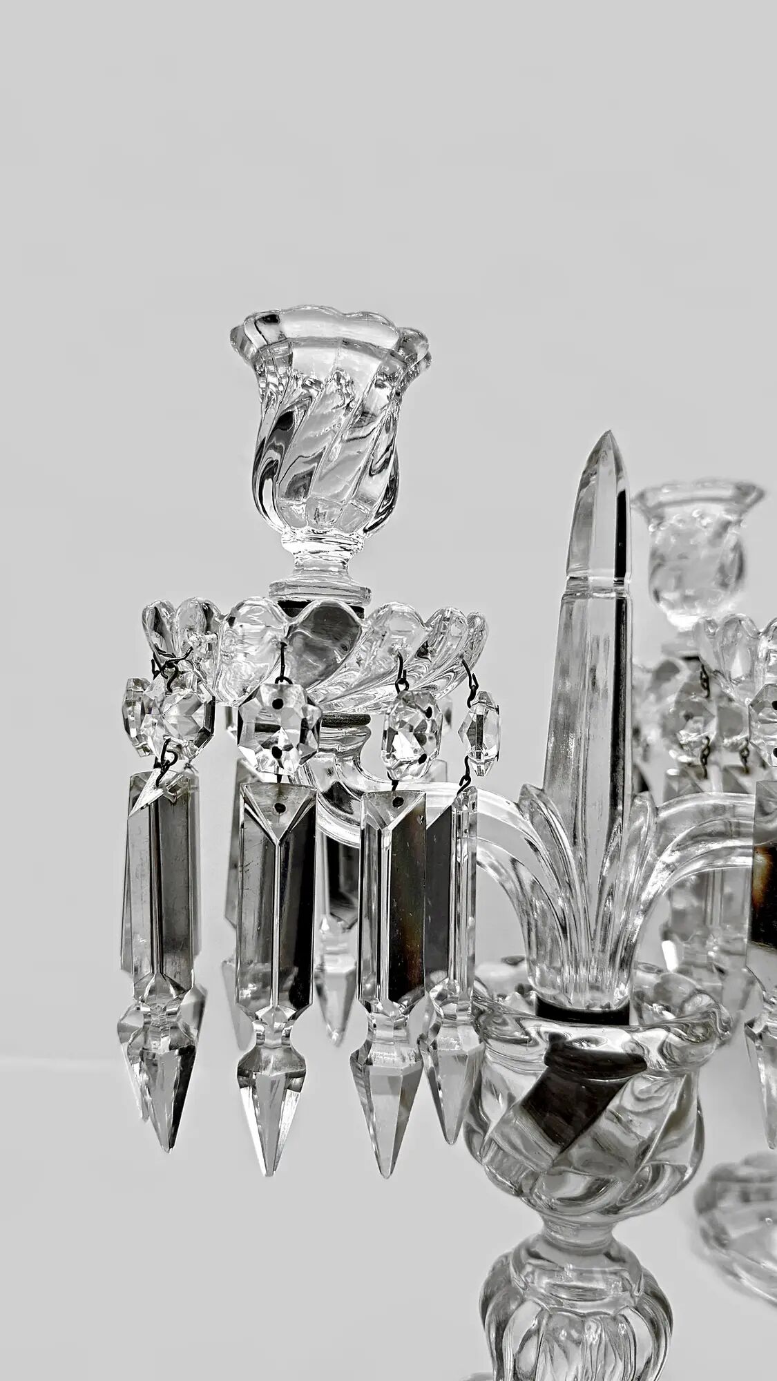 Baccarat, pair of two-light candelabra, Bambou Tors model.