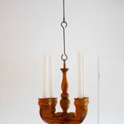Rustic wooden pendant chandelier candleholder from Smålandsslöjd, Sweden, 1975