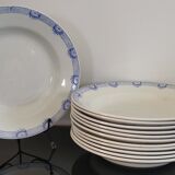 6 assiettes creuses faïence Saint Amand et Hamage blanc/bleu
