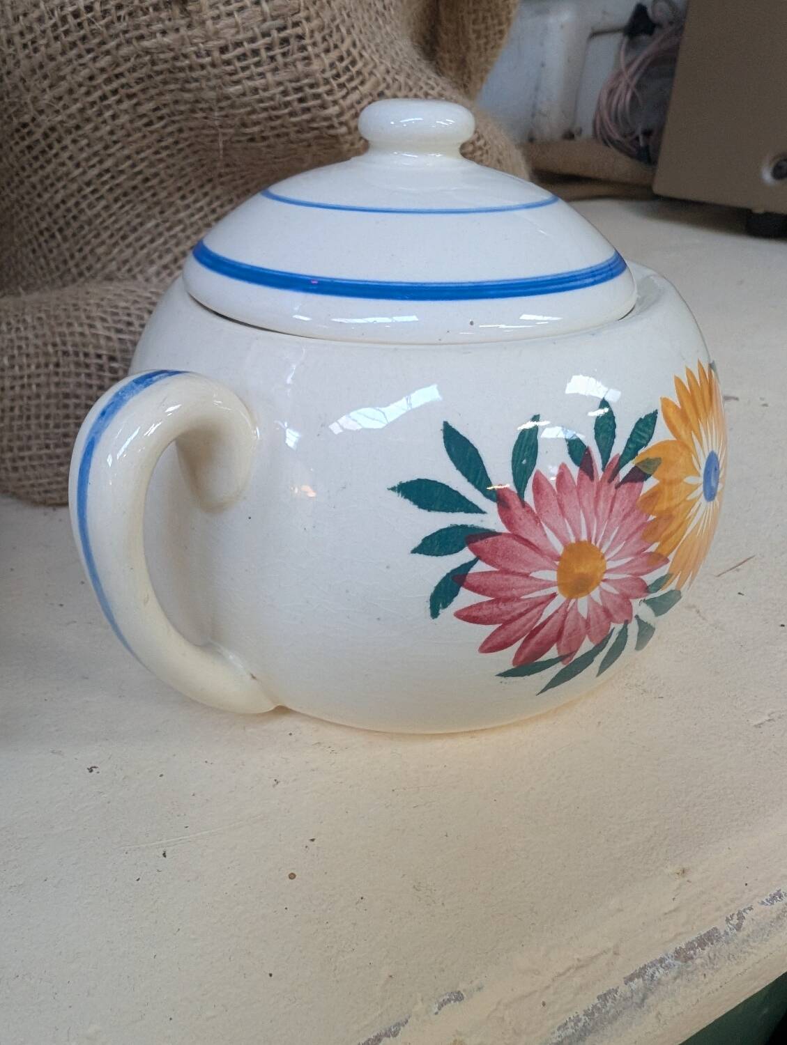 Vintage earthenware sugar bowl