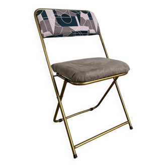 Vintage lafuma folding chair revisited taupe fabrics and green and purple back