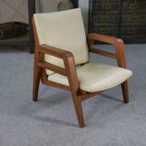 Modernist armchair in mahogany and skai 1940-1950