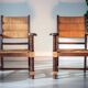 Armchair in oak and rush, brutalist style, designed by Charles Dudouyt, 1940s