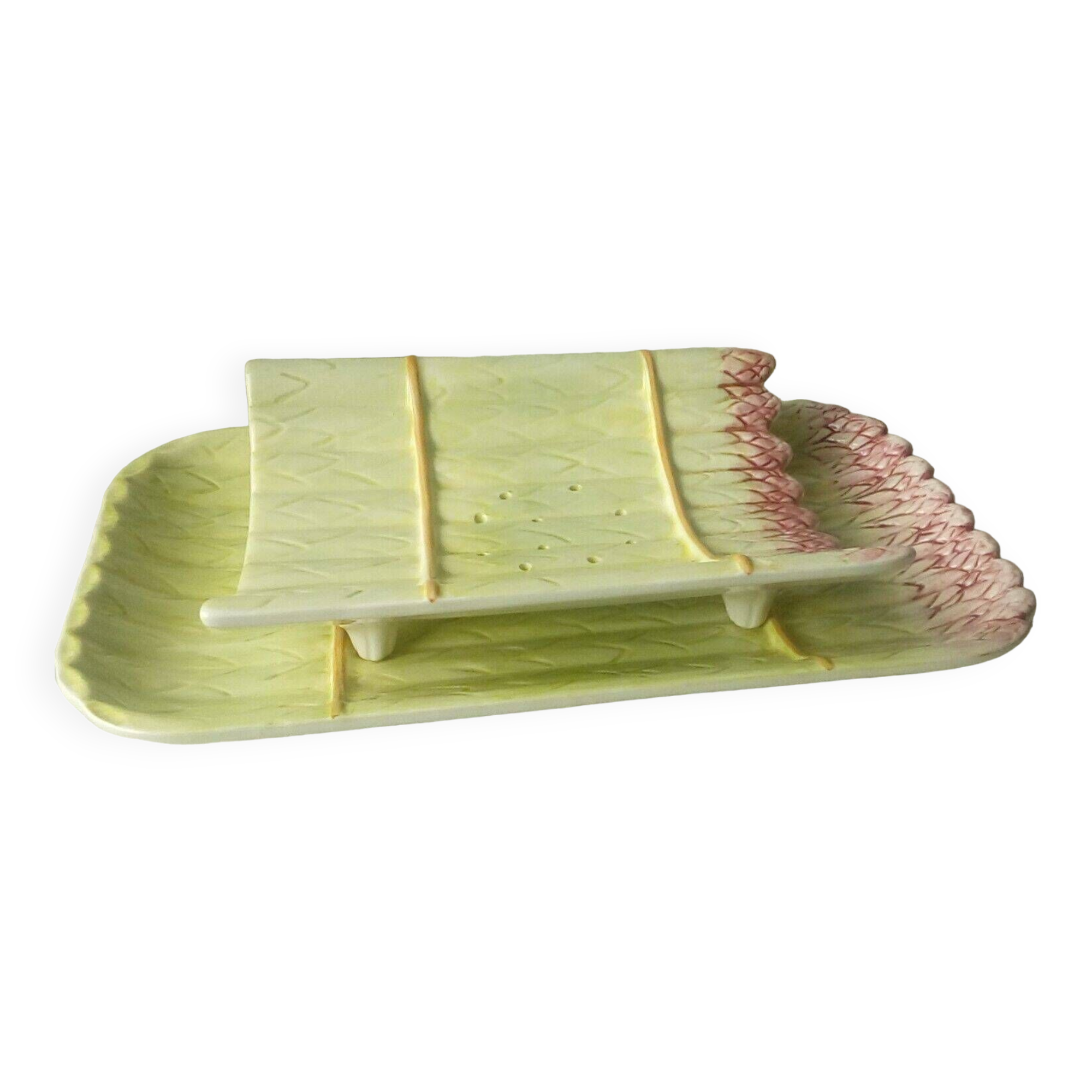 Asparagus dish in slip drainer 20th