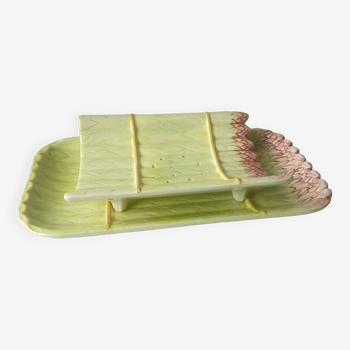 Asparagus dish in slip drainer 20th