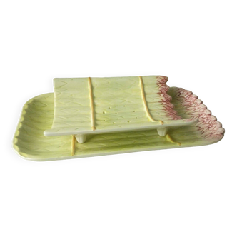 Asparagus dish in slip drainer 20th