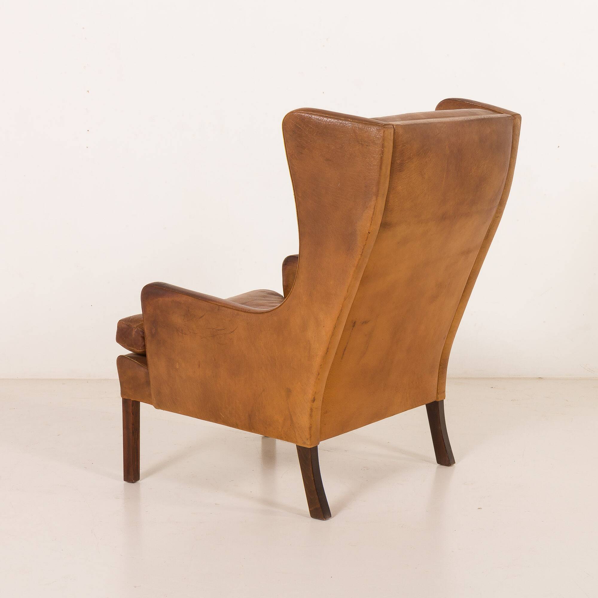 Fauteuil danois vintage en cuir de buffle, style Børge Mogensen, années 1960.