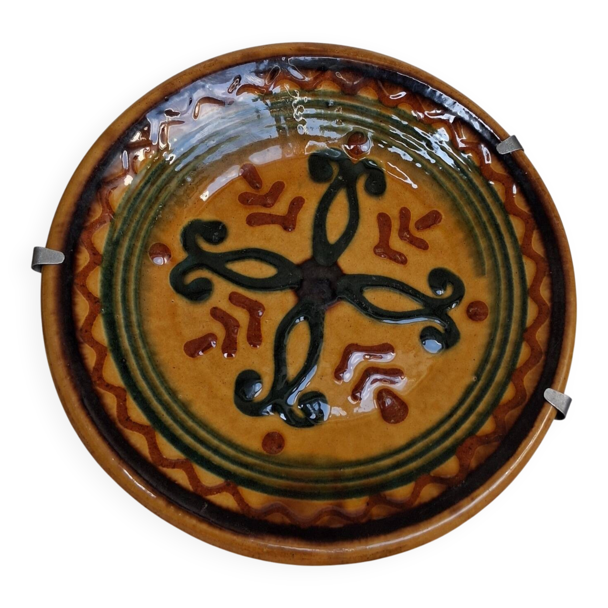Decorative glazed earthenware plate stamped Biot, 18 cm. Vintage.