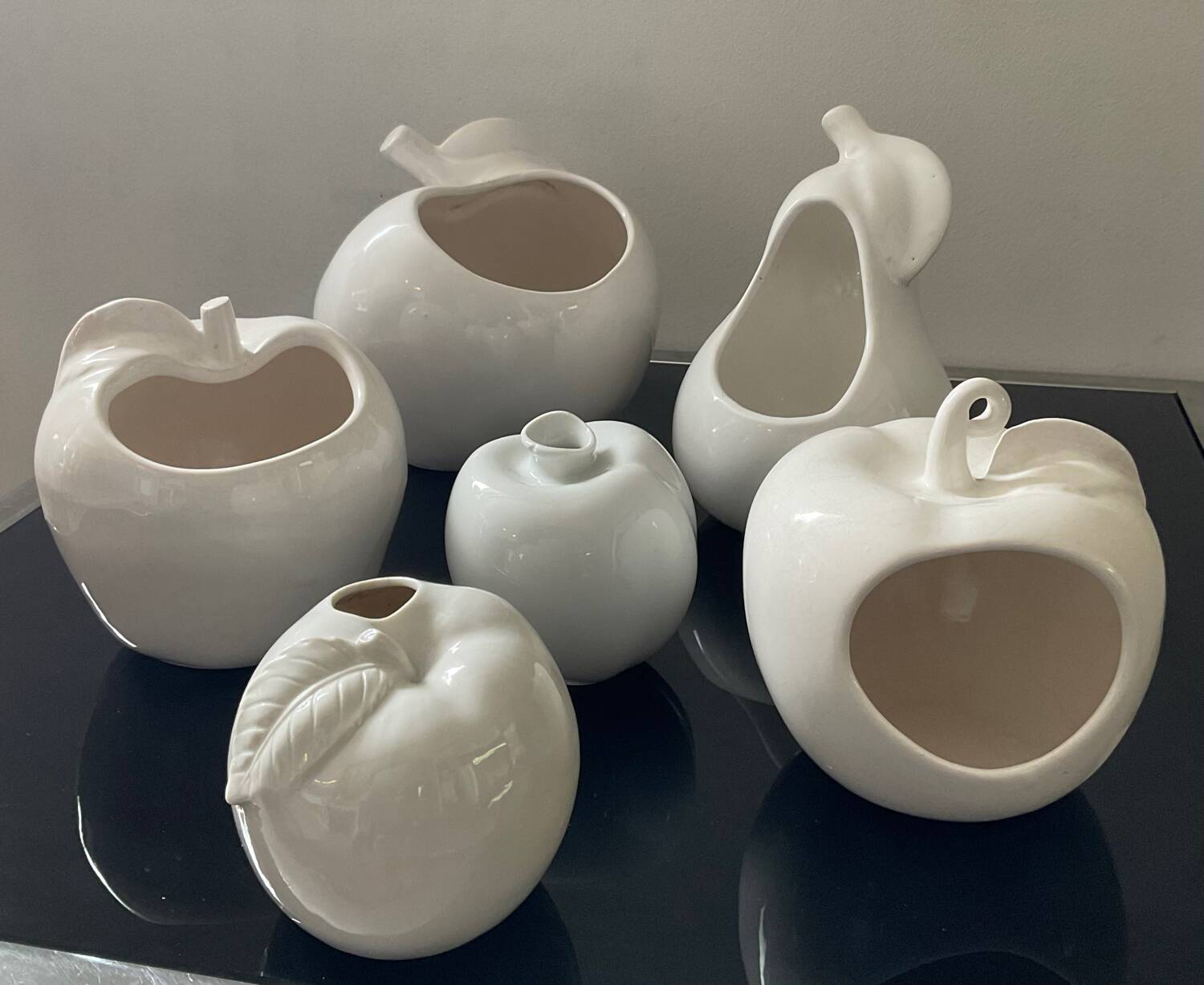 Set of 6 vintage ceramic fruit vases/cachepots