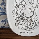 White earthenware dish "faces" by Jean Marais, dreamlike surrealism 70s