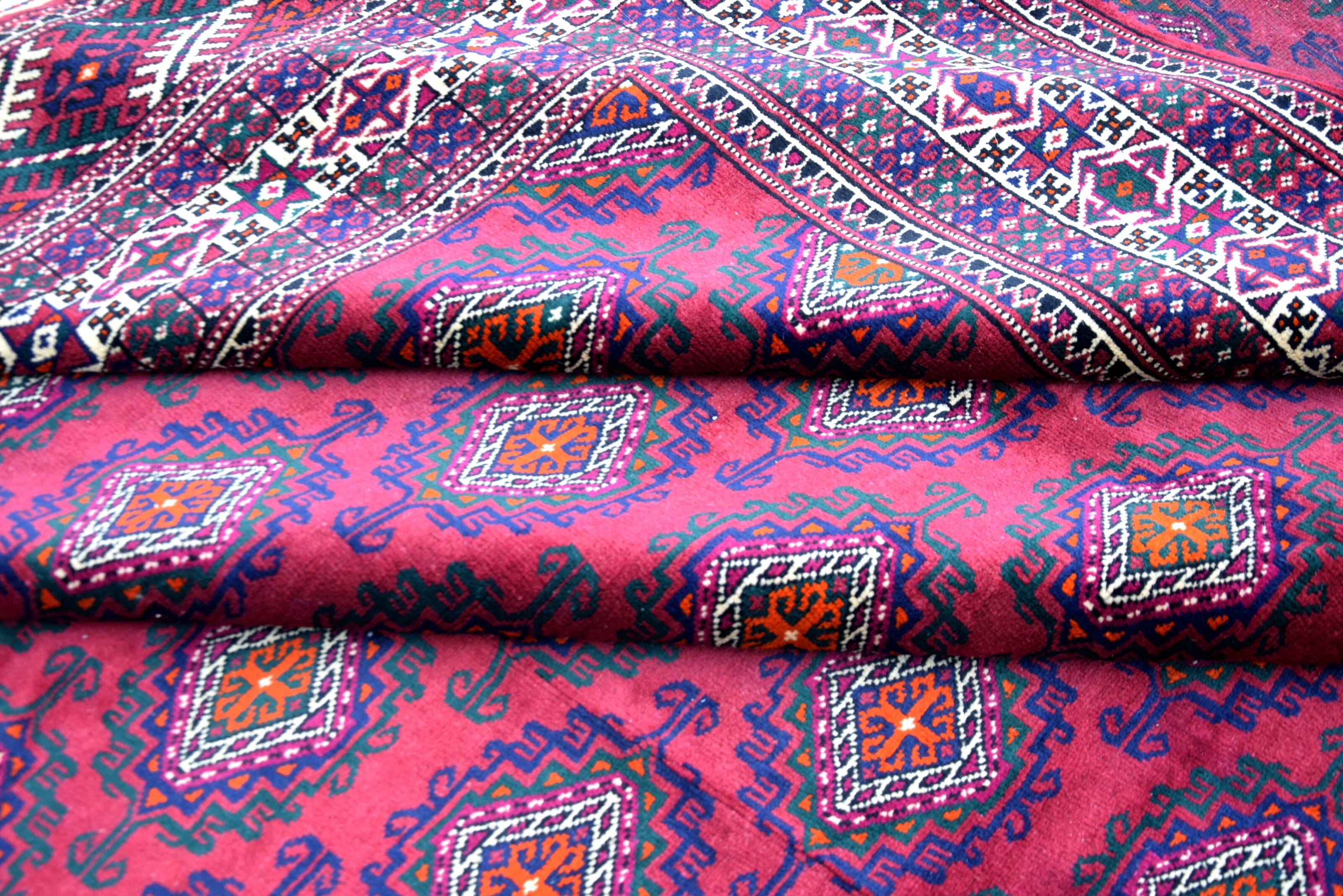 Large Semi Antique Turkmen Rug Bukhara Yomouth 370 × 224 Cm - Handmade