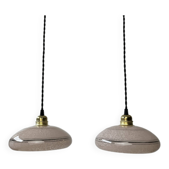 Pair of old vintage clichy glass pendants