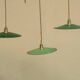 Lot of 3 vintage enamelled sheet metal lampshade pendants, industrial retro farmhouse