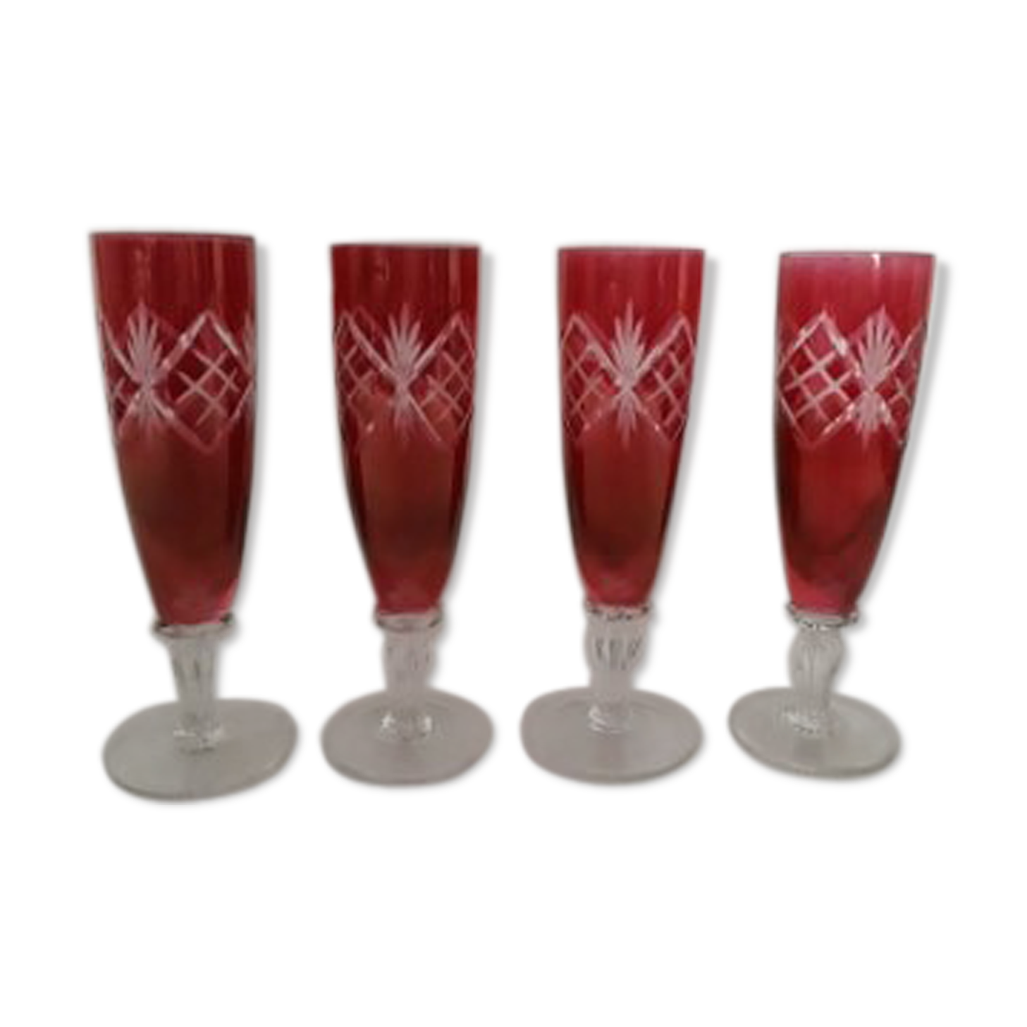 5 engraved glass champagne cups