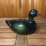 Ancienne terrine michel caugant forme canard céramique vert doré vintage #a409
