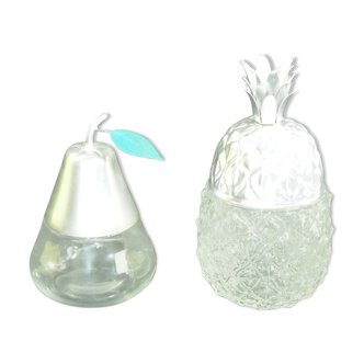 Pineapple and pear glass candy boxes