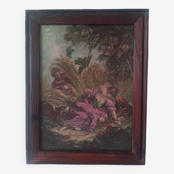 Wooden frame painting people on grass