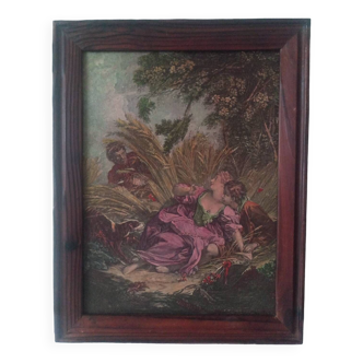 Wooden frame painting people on grass