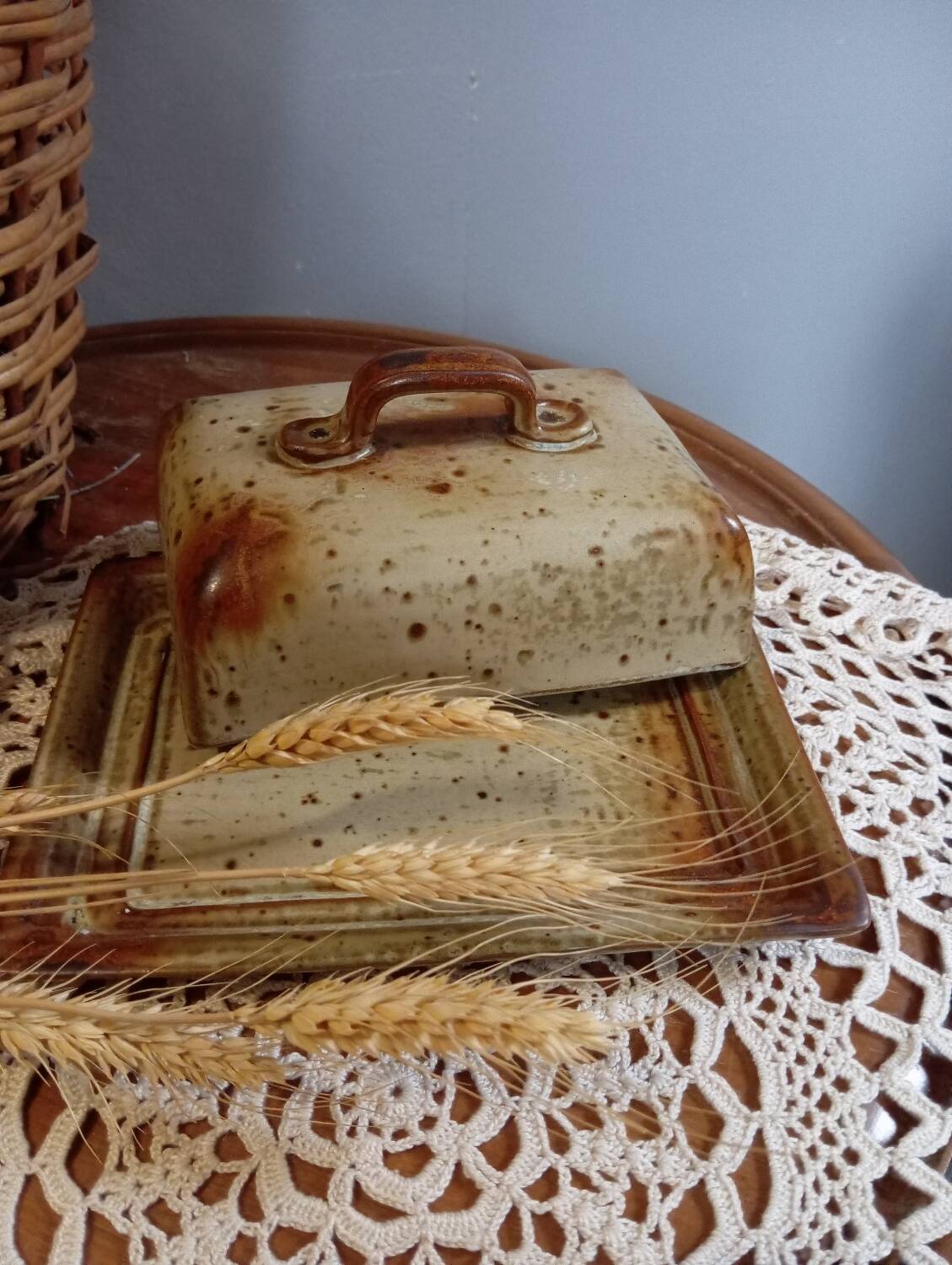 Rectangular butter dish in pyrite stoneware, vintage 1970