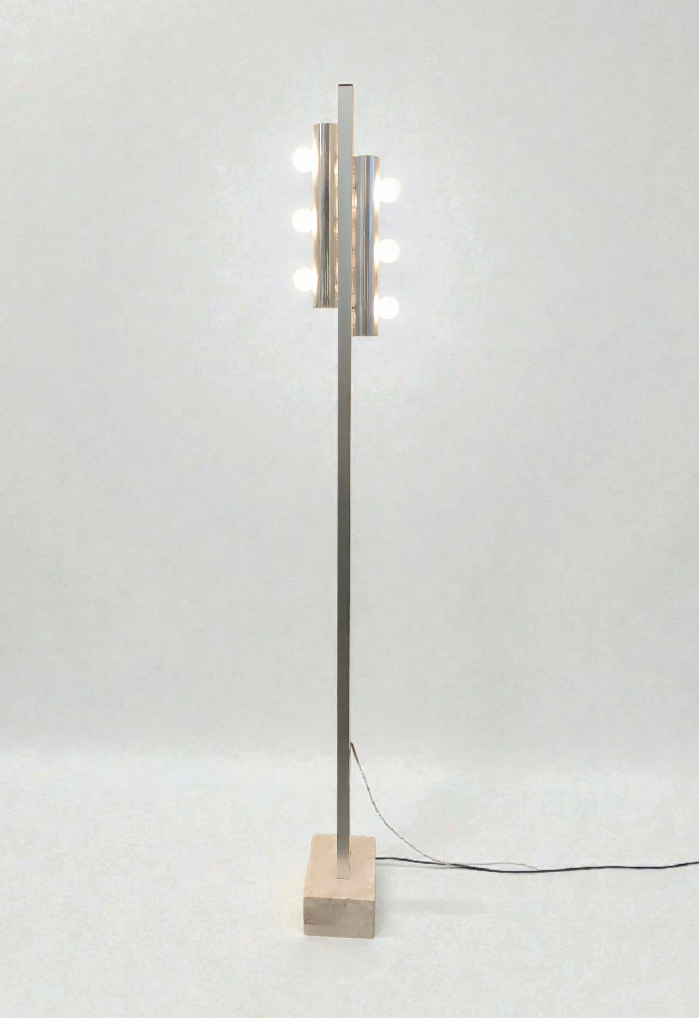 Targetti floor lamp with 6 lights and marble base, 1970s.
