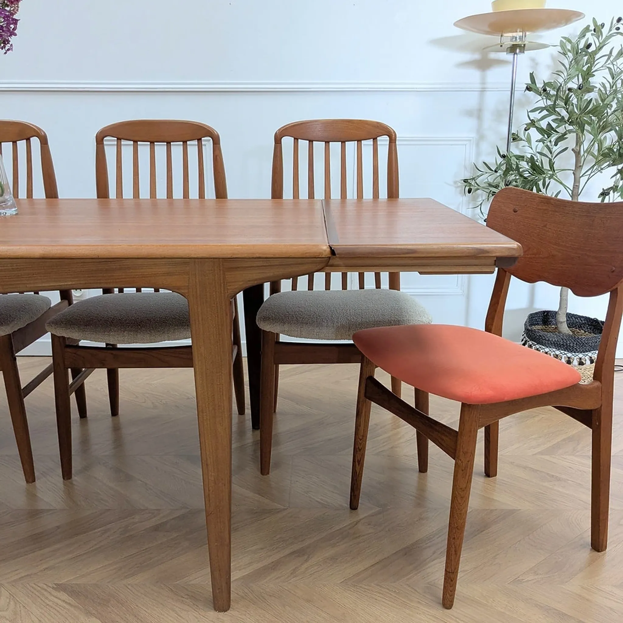 Scandinavian teak dining table with extensions