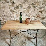 Vintage French bistro table - 1960s/70s cast iron base with solid oak top - retro coffee or wine table