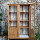 Solid raw oak school glass cabinet 1950