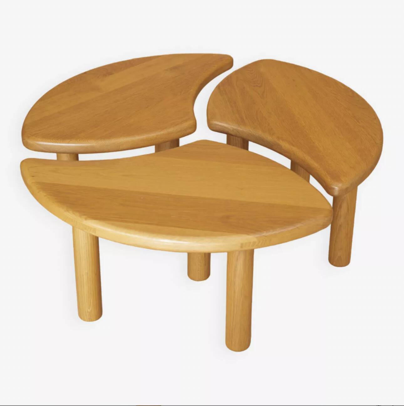 Vintage solid oak modular petal coffee tables circa 1980