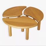 Tables basses pétales modulables en chêne massif vintage circa 1980