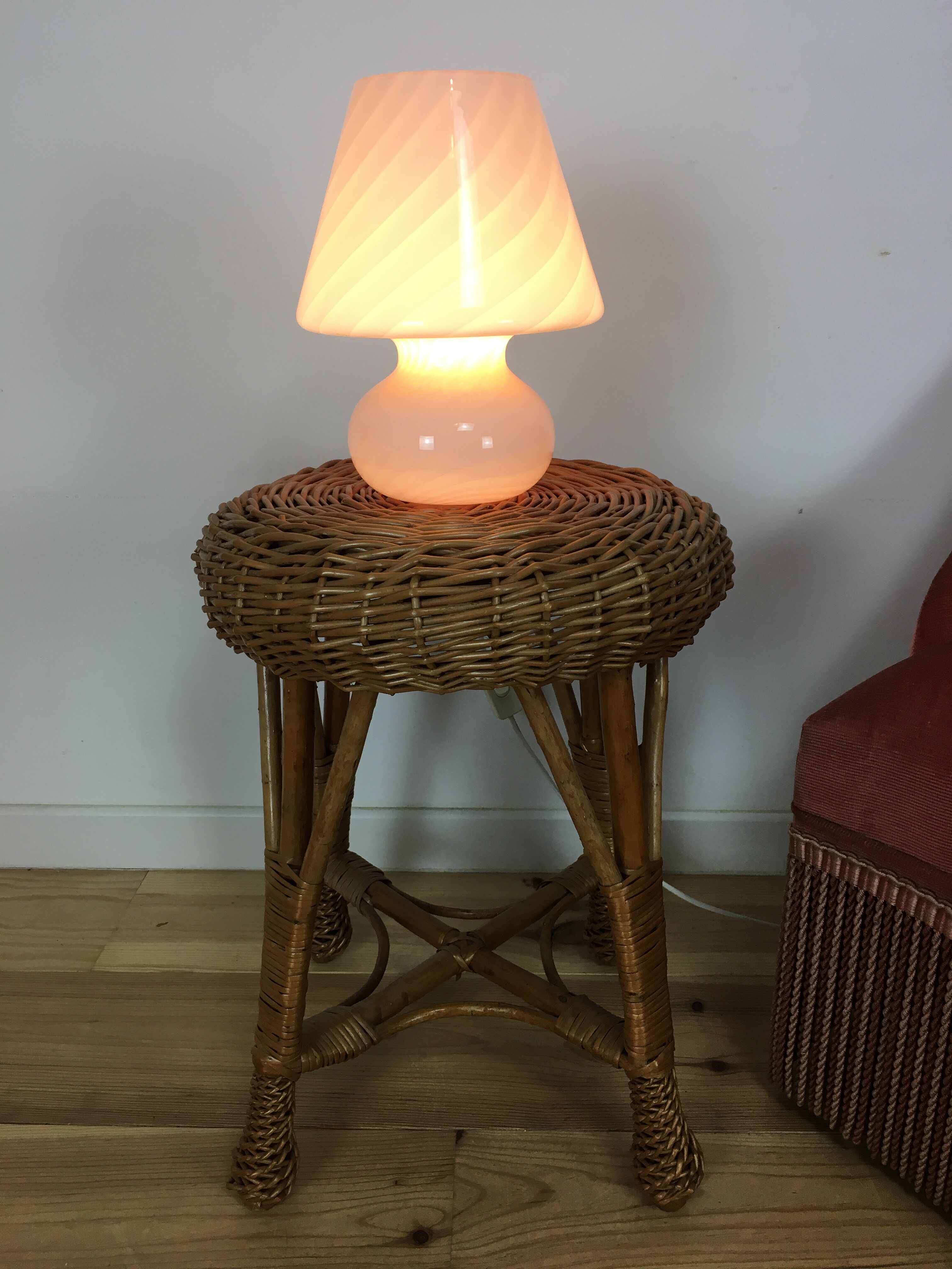 Pink Murano mushroom lamp, 70's