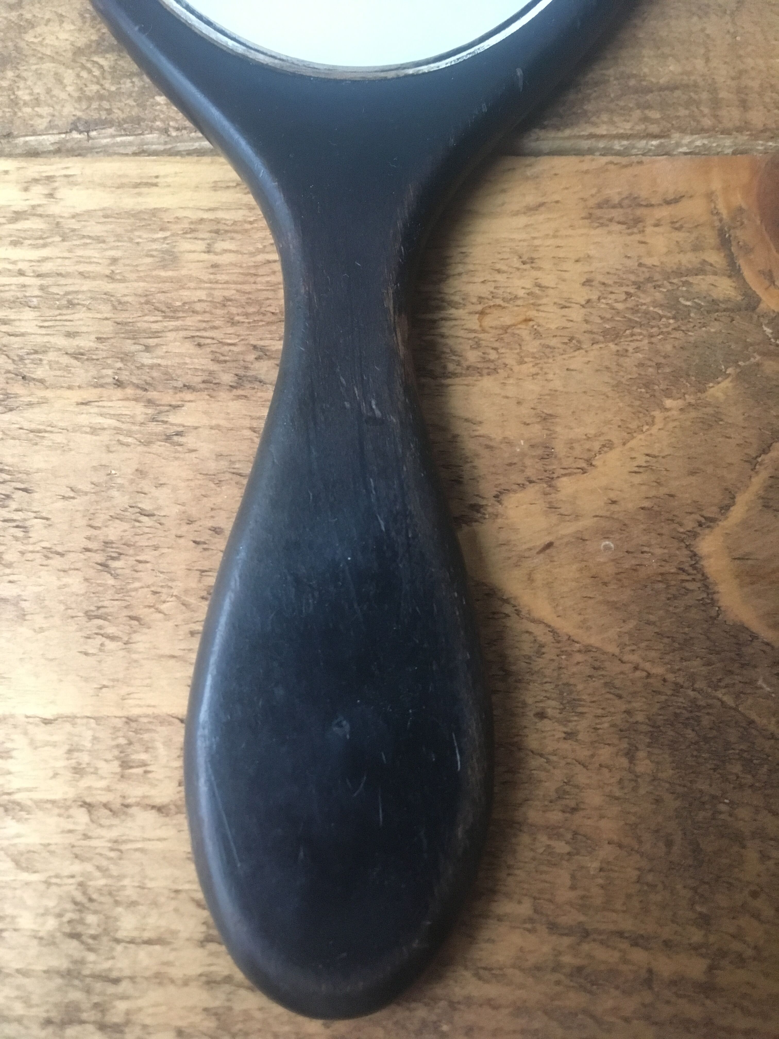 Beveled wooden hand mirror 12x30cm