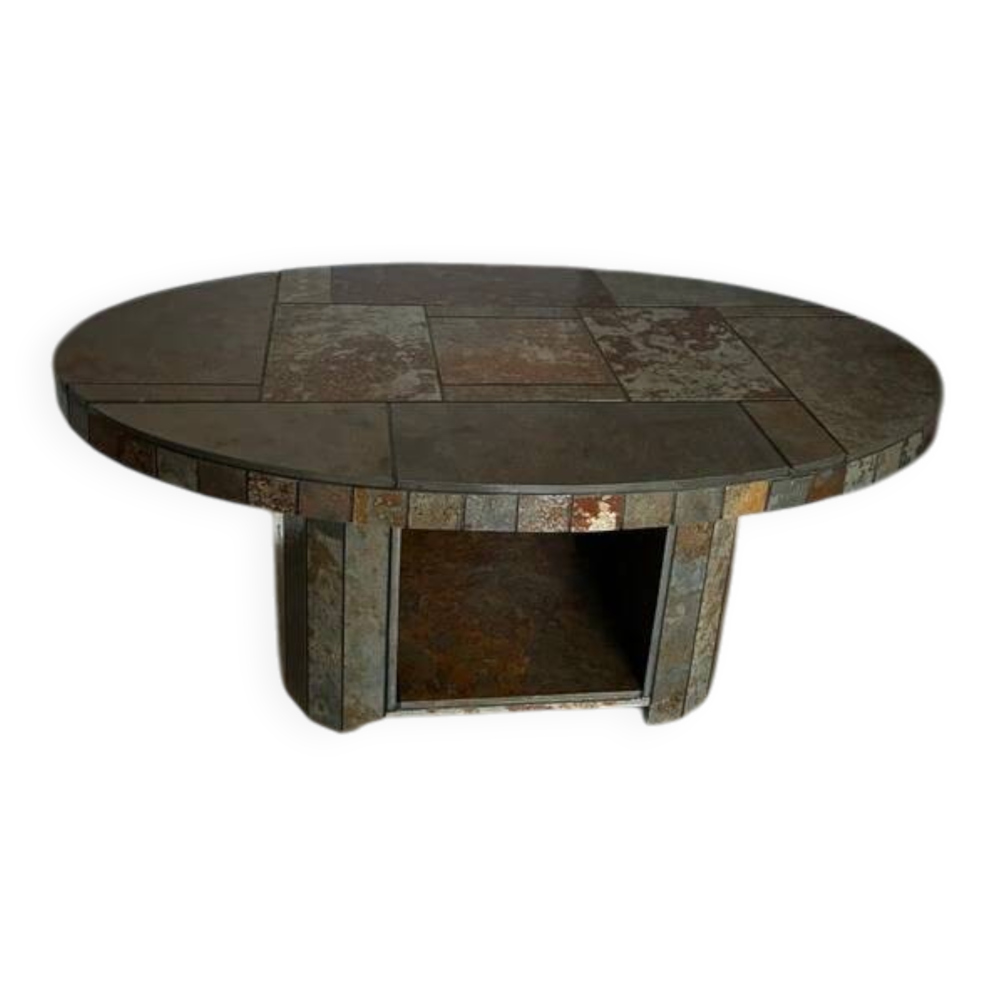 Brutalist Coffee Table – Stone Tile Rolling Table 1970s
