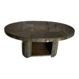 Brutalist Coffee Table – Stone Tile Rolling Table 1970s