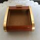 Vintage wooden cigarette box and brass curtain sliding lid