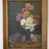 Oil on canvas "Flowers and jewelry box" signed Ombry XIXth