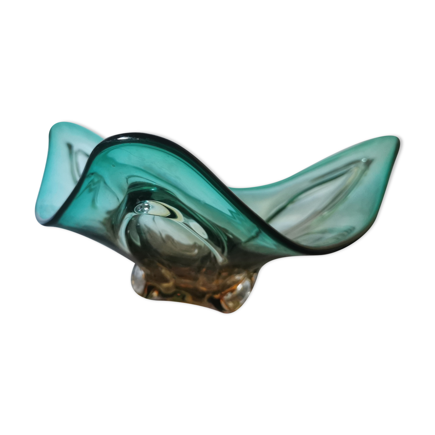 Large amber and green glass cup