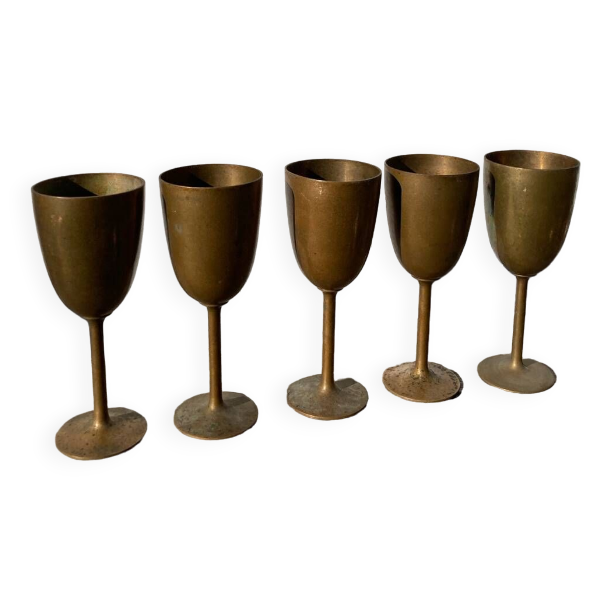 Copper brass stemmed glasses