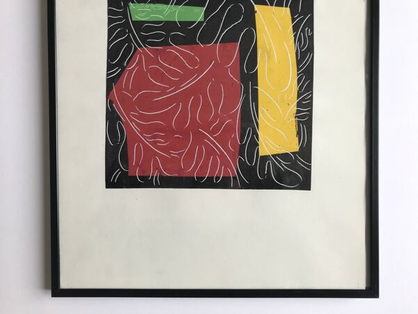 Elie Dayan, Sans titre (motif végétal 1). Technique mixte sur papier