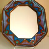 Octagonal mirror in glazed ceramic by Dequeker, 1970s