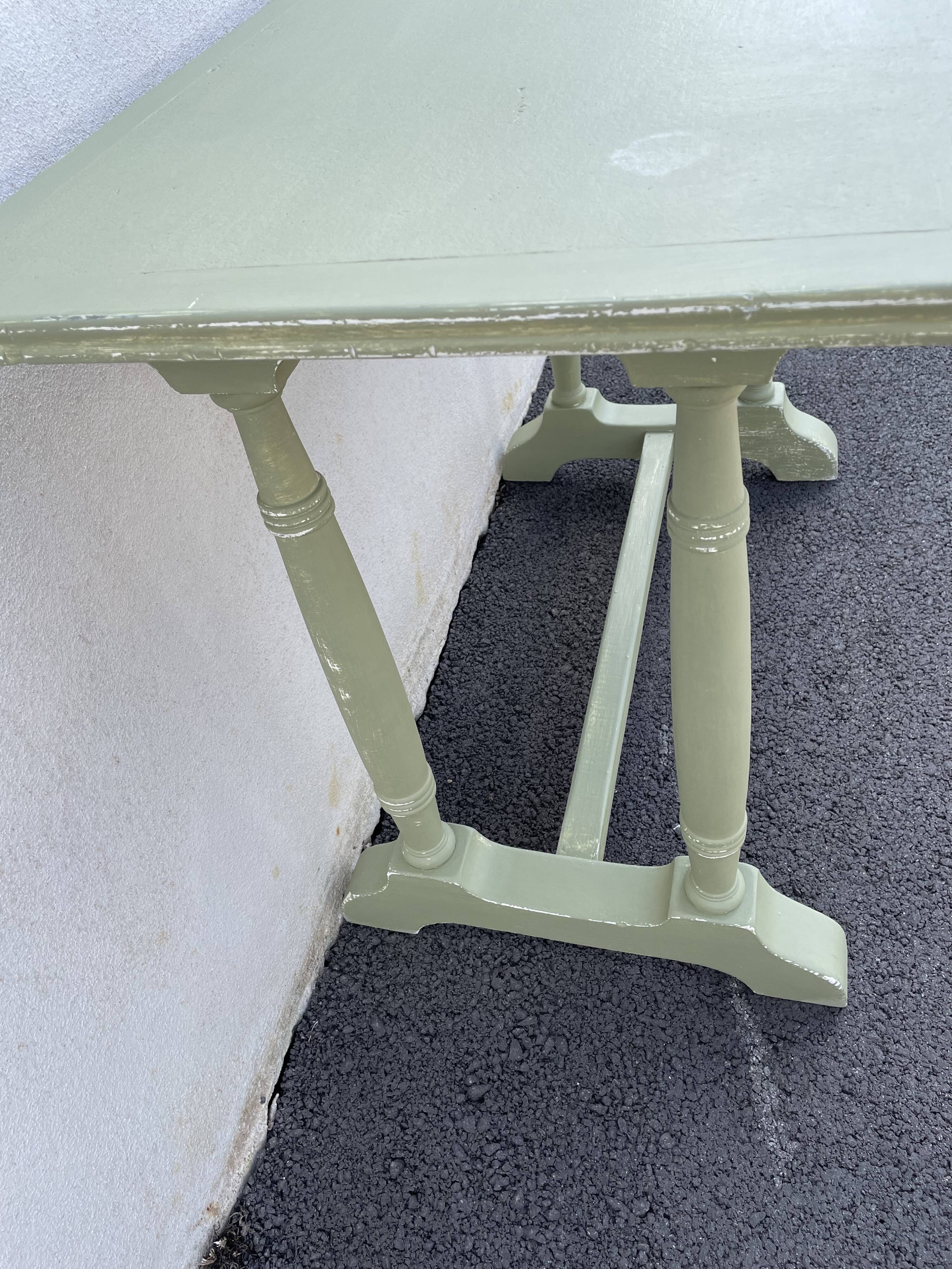 Patinated green baluster table