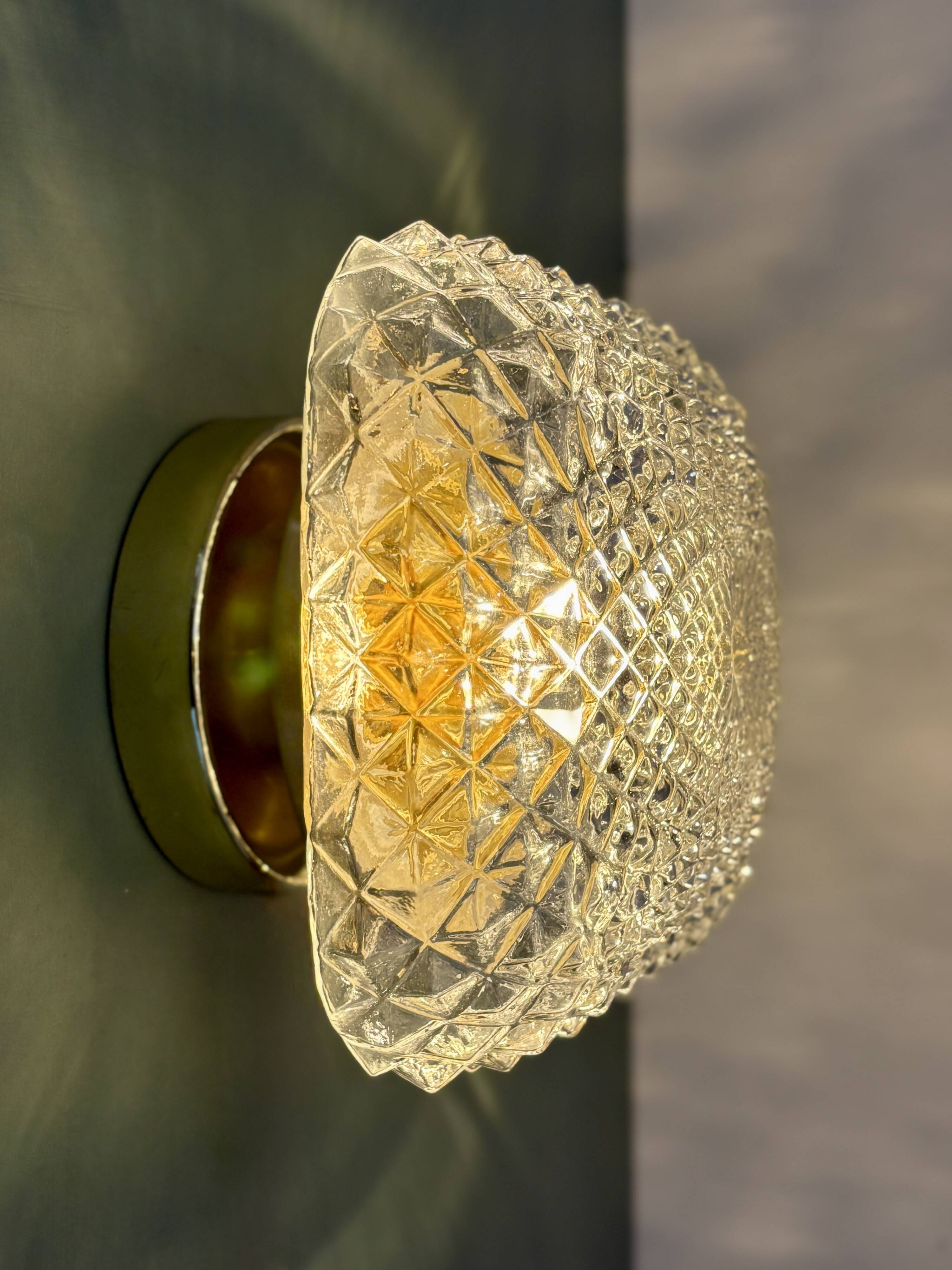 Vintage square globe wall or ceiling light in moulded glass