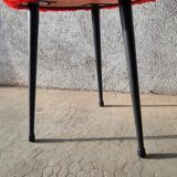 Tripod stool with vintage red moumoute seat