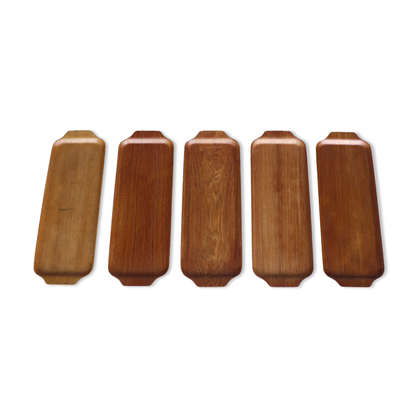Small Danish teak serving trays. Set of 5