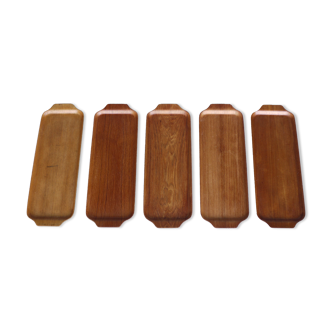 Small Danish teak serving trays. Set of 5