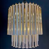 Paolo Venini two-tier Triedri Murano glass chandelier, Italy, 1970s